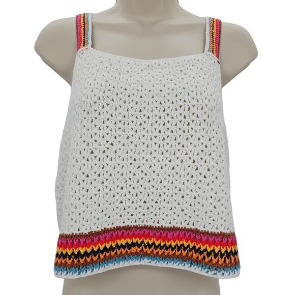 Marine Layer Tops - Marine Layer Womans size XL Caro Cropped Crochet Tank Top Ivory Rainbow Boho NEW